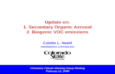 Update on: 1. Secondary Organic Aerosol 2. Biogenic VOC emissions Colette L. Heald heald@atmos.  Chemistry Climate Working Group Meeting February