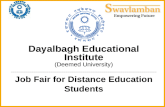Dayalbagh Educational Institute Job Fair for Distance Education Students (Deemed University)