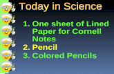 1.One sheet of Lined Paper for Cornell Notes 2.Pencil 3.Colored Pencils