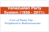 Core of Punto Fijo - Peripheral to Bolivarianismo Venezuelan Political Venezuelan Party System (1958 - 2011):