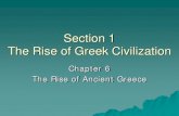 Section 1 The Rise of Greek Civilization · PDF file Greek Beginnings Minoan Civilization The Bronze Age from about 3000 to about 1100 B.C. is when they lived on Crete. Crete is located