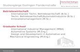 1 Hochschule Esslingen Betriebswirtschaft Internationale Techn. Betriebswirtschaft (B.Sc.) Techn. Betriebswirtschaft/Automobilindustrie (B.Sc.) Innovationsmanagement