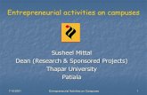 Susheel Mittal Dean (Research Sponsored Projects) Entrepreneurial Activities on Campuses 1 ... (Research Sponsored Projects) Thapar University Patiala. 7/10/2011 Entrepreneurial Activities