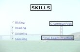 SKILLS Writing Reading Listening Speaking Grammar/Voc Final Exam Practice