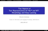 Two Aspects of Text Representations for NLP and MT: Morphology and Deep Morphology Embeddings Lexicavsembeddings