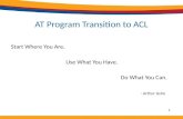 AT Program Transition to ACL Start Where You Are. Use What You Have. Do What You Can. - Arthur Ashe 1