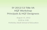 SY 2012/13 Title IIA HQT Workshop Principals & HQT Designees