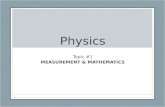 Physics Topic #1 MEASUREMENT & MATHEMATICS. Scientific Method Problem to Investigate Observations Hypothesis Test Hypothesis Theory Test Theory Scientific