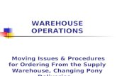WAREHOUSE OPERATIONS Moving Issues & Procedures for Ordering From the Supply Warehouse, Changing Pony Deliveries, & Use of Property Redistribution April