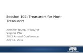 Session 102: Treasurers for Non-Treasurers Jennifer Young, Treasurer  Virginia PTA