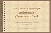 1 Corso di Laurea in Biotecnologie Informatica (Programmazione) Rappresentazione dellinformazione su calcolatore Anno Accademico 2009/2010