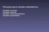 TIPOLOGIA DELLE VARIABILI SPERIMENTALI: Variabili nominali Variabili quantali Variabili semi-quantitative Variabili quantitative