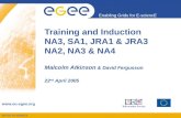 INFSO-RI-508833 Enabling Grids for E-sciencE   Training and Induction NA3, SA1, JRA1 & JRA3 NA2, NA3 & NA4 Malcolm Atkinson & David Fergusson