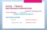 SITES DRUG BIOTRANSFORMATION of HEPATIC METABOLISM undergo List of DRUGS Absorption Site Intestine & Colon Process Reductive Reaction SULFASALAZINE