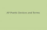 AP Poetic Devices and Terms. Devices of Sound the techniques of deploying the sound of words, especially in poetry. Among devices of sound are rhyme,