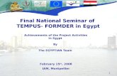Achievements of the Project Activities  In Egypt By The EGYPTIAN Team