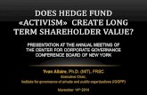 DOES HEDGE FUND «ACTIVISM» CREATE LONG TERM Hedge Fund Activism... · PDF fileSource: Alon Brav et al., “Hedge Fund Activism, Corporate Governance and Firm Performance,” European