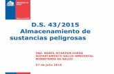 D.S. 43/2015 Almacenamiento de sustancias · PDF file D.S. 43/2015 Almacenamiento de sustancias peligrosas ING. MABEL OYARZUN OJEDA DEPARTAMENTO SALUD AMBIENTAL MINISTERIO DE SALUD